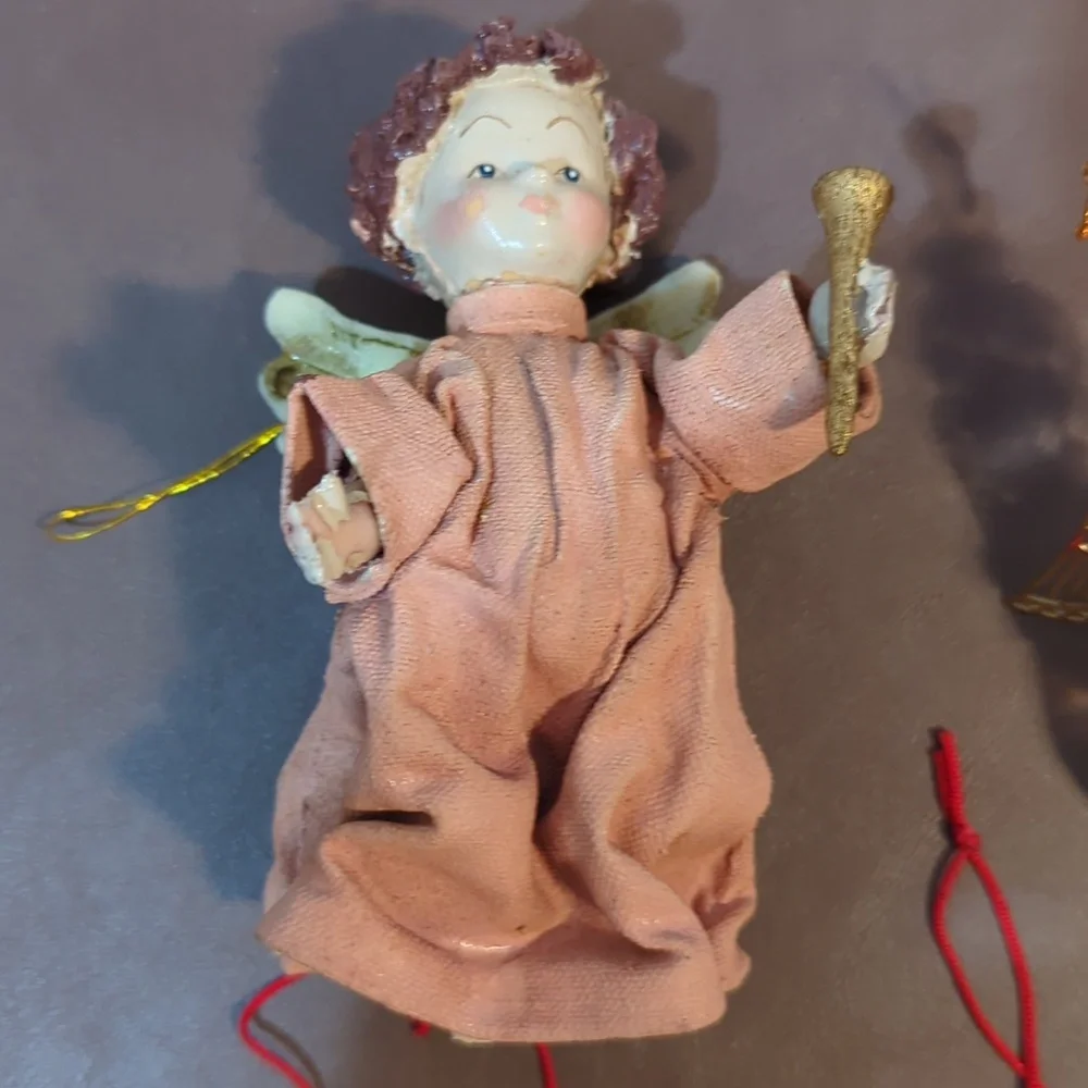 Angel 5 lot Ornaments Clay Girls Crystal cut Paper mache